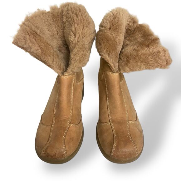 Clarks Real Fur Lined Wedge Ankle Boots Women Size 7M Leather Upper Cabincore - Picture 3 of 10